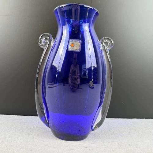 Blenko Millennium Cobalt Blue Glass Vase Limited Edition 200/2000 USA Handmade
