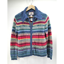 Vintage Tiara Knitted Sweater Jacket Women L Full Zip Fair isle Cardigan Grandma