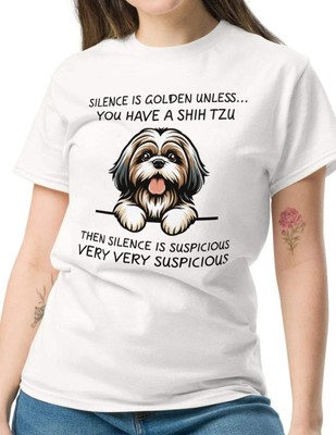 Suspicious Shih Tzu T-Shirt   Funny Dog Lover Graphic Cotton Tee