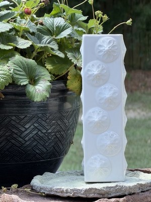 Vintage Scherzer Bavaria White Porcelain Relief Vase Square Mid Century 10 