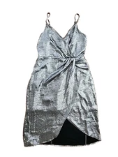 NEW Worthington SMALL Metallic Silver Foil Draped Tulip Hem Dress Dress $90