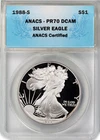 1988 S $1 Proof Silver American Eagle 1 oz .999 Fine ANACS PR70 DCAM Coin