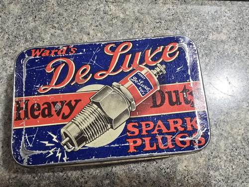 Vintage Ward's DeLuxe Heavy Duty Spark Plugs metal container