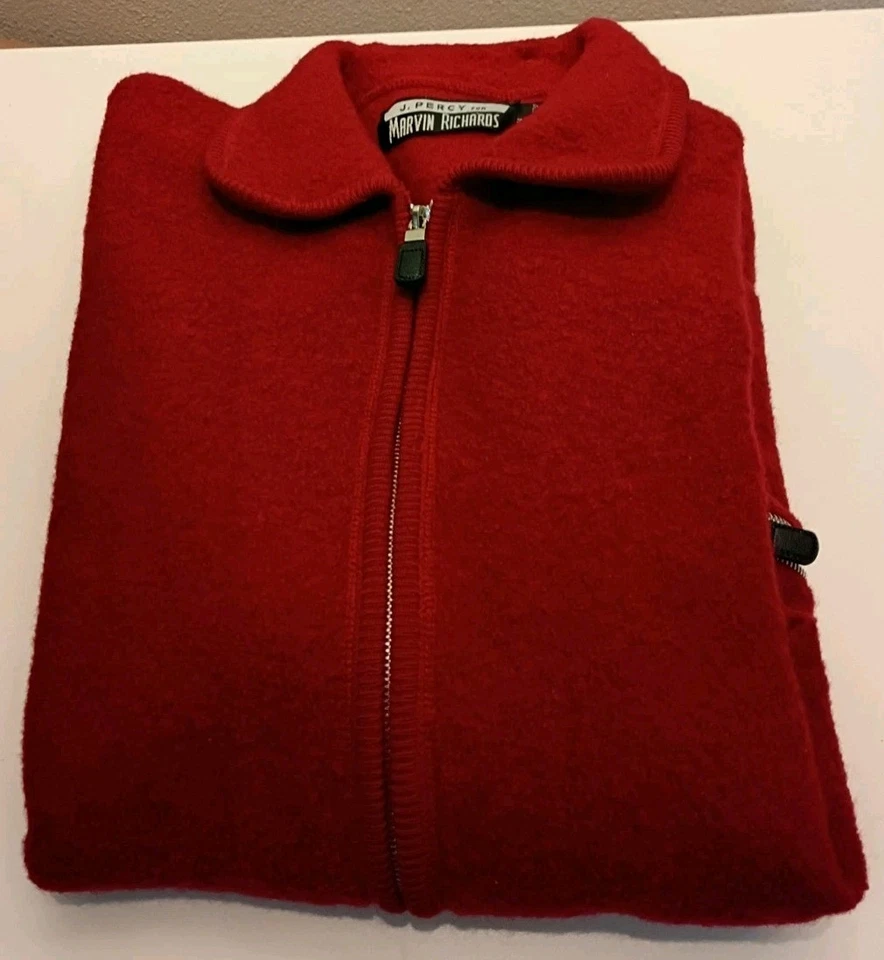Chaqueta Abrigo Talla Med Vintage J. Percy Marvin Richards Lana Cremallera Completa - Roja Foto 4 de 4