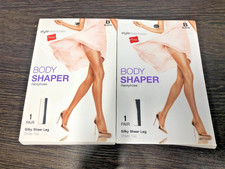 2X Hanes Body Shaper Pantyhose Silky Sheer Leg Sheer Toe - Size B Black