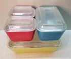 VTG 1950's PYREX 8 pc Refrigerator Dish Set Primary Colors With Lids 501 502 503