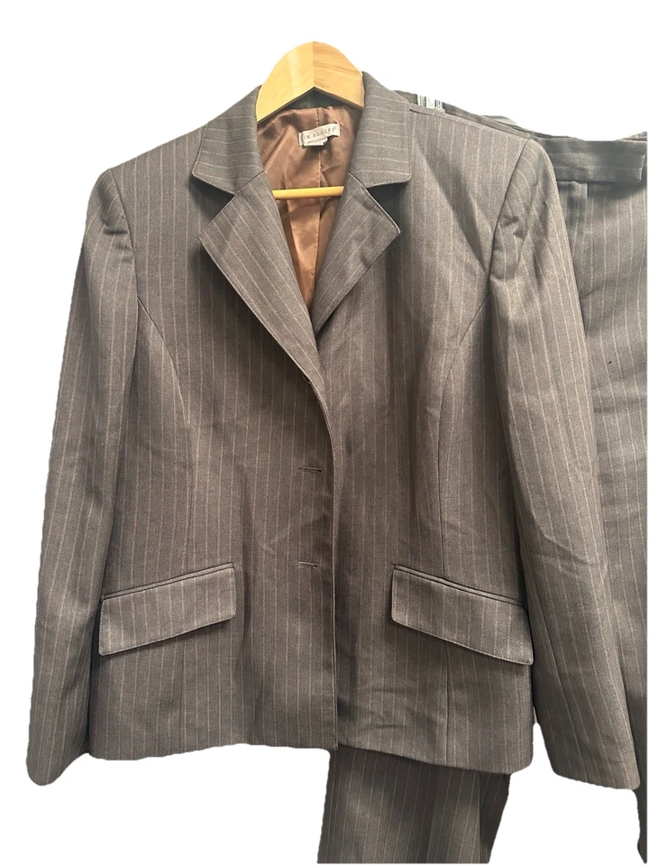 Traje Pantalón Mujer Kim Rogers Talla 14 Marrón Pin Rayas Foto 2 de 4