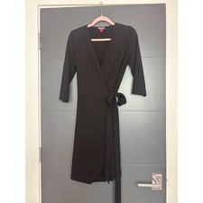 Vince Camuto Black 3/4 Sleeve Wrap Dress Tie Waist Midi Size S