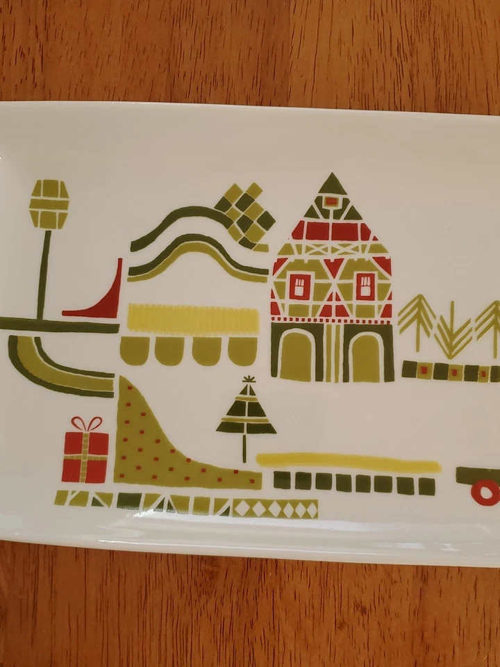 Crate & Barrel  Holiday Signed Julia Rothman Yule Town Square Tray 10" X 6-3/4" - Image 3 of 4