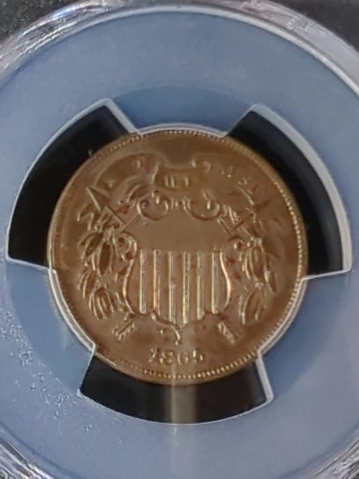 1865 Two 2 Cent Piece- Plain 5 PCGS AU Details - 64101356 - Image 2 of 4