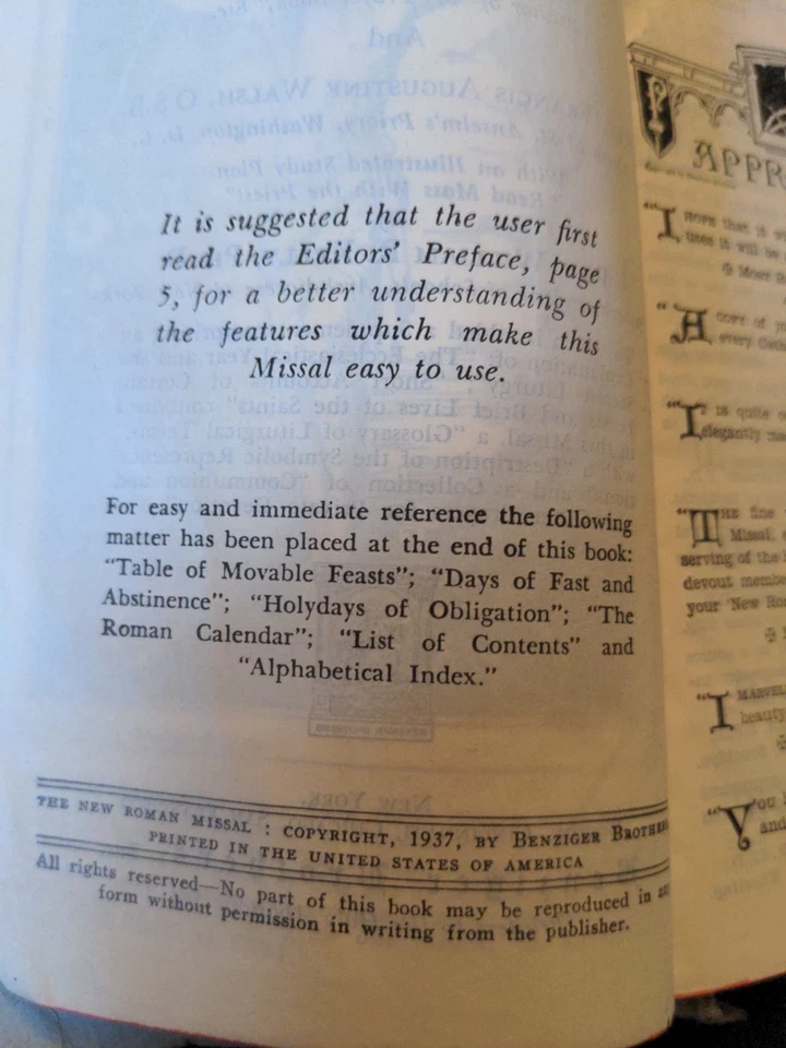 The New Roman Missal Father Lasance 1937 Latin English Benziger Bros - Image 4 of 4