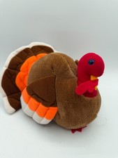 Dakin Plush Turkey Thanksgiving 1987 Bird Chicken Brown Orange Red 7" Blue Eyes