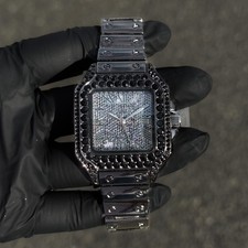 Men's 40mm Iced Out Square Dial Watch Quartz Movement