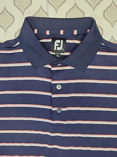FootJoy Polo Camicia Uomo Blu Medio Righe Performance Golf - Foto 2 di 4