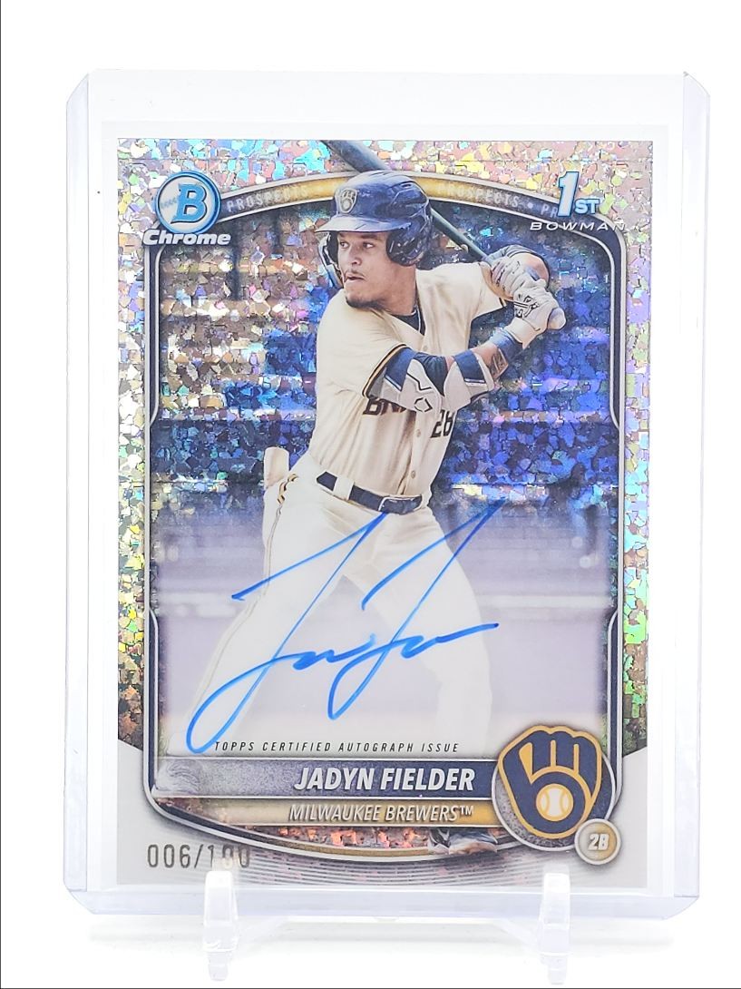 JADYN FIELDER 2025 BOWMAN CHROME 1ST MINI DIAMOND BREWERS AUTO /100 Q6438