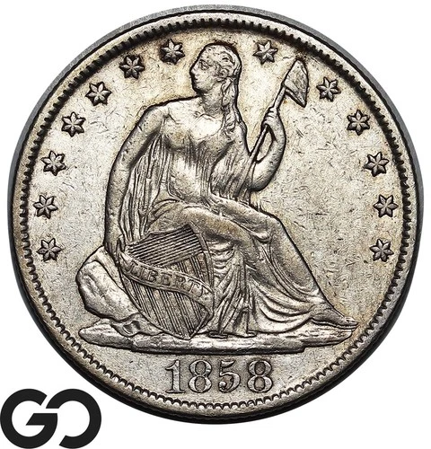 1858-O Seated Liberty Half Dollar, Tougher New Orleans Issue, AU-260