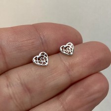 925 Sterling Silver Filgree celtic Small Heart Stud Earrings