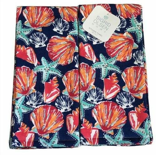 Sigrid Olsen Kitchen Dish Towels Starfish Shells Set of 2 Summer Beach House - Picture 3 of 12