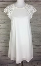 Andree By Unit Shift Dress Women’s Size M White Crochet Lace Cap Sleeve Lined