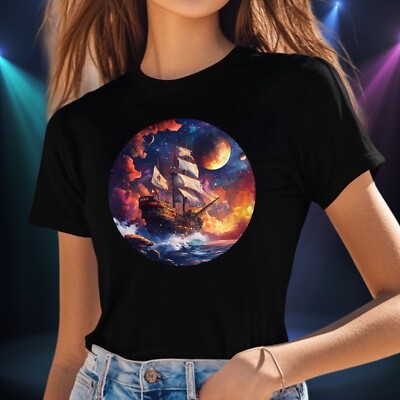 Frauen T-Shirt Piraten Weltraumabenteuer Motiv Baumwolle Größe S bis 3XL