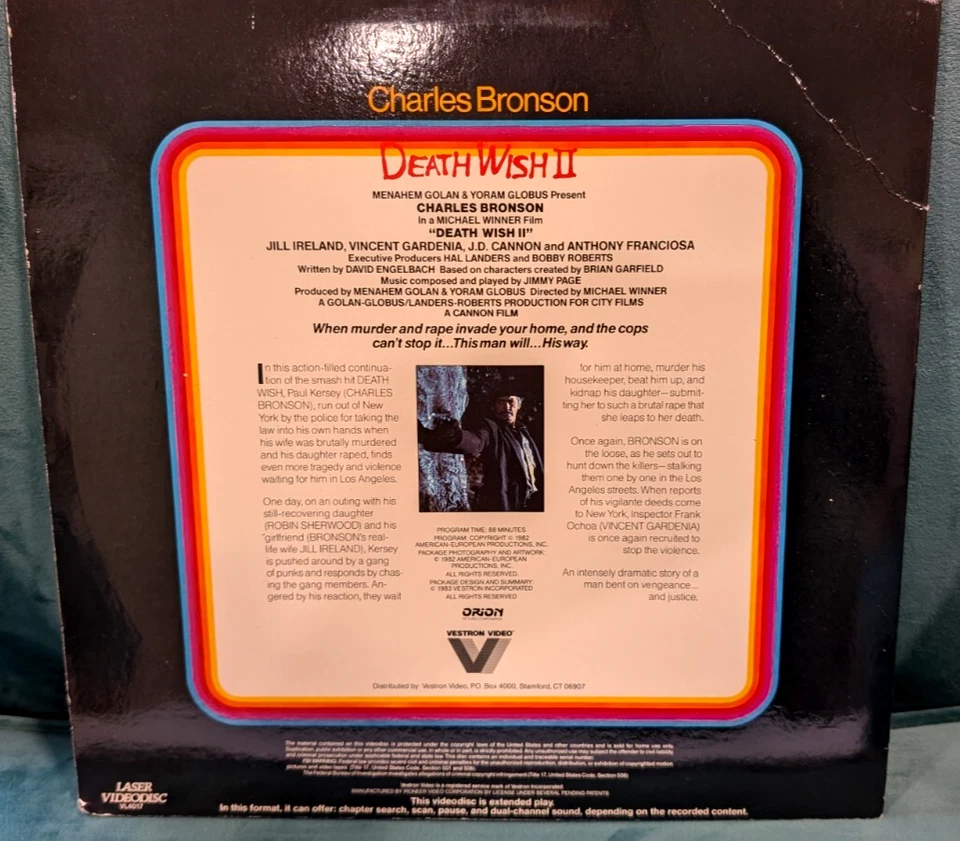 Death Wish II 1982 (Laserdisc) Very Good Condition Charles Bronson Jill Ireland - Image 3 of 4