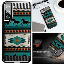 For SAMSUNG [MANY MODELS] - Flexible Carbon Fiber TPU Case - Teal Western Horse 