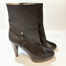 Longchamp Boot Brown Leather Mid Calf Heel Platform, Size 37