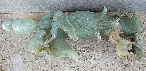China Antique carved Jade Statue Figurine Woman with Sheep - Picture 9 of 12