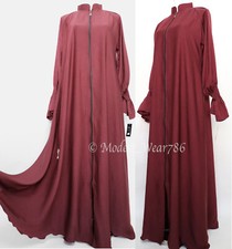 Full Zip Abaya Umbrella Semi Flare Muslim Women Modest Maxi Dress Maroon