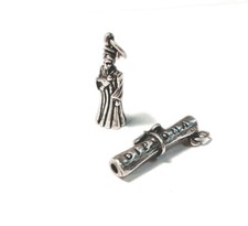 Sterling Silver Graduation Charms Diploma Cap-Gown Graduate 3D 925 Dangle Lot