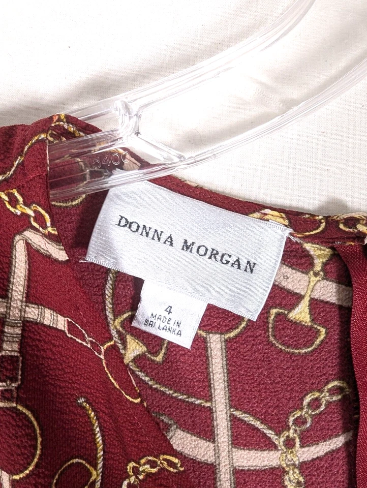 Vestido Donna Morgan Mujer 4 Envoltura Cruzada Cuello en V Rojo Cinturones Cadenas Brazalete Años 90 Foto 2 de 4