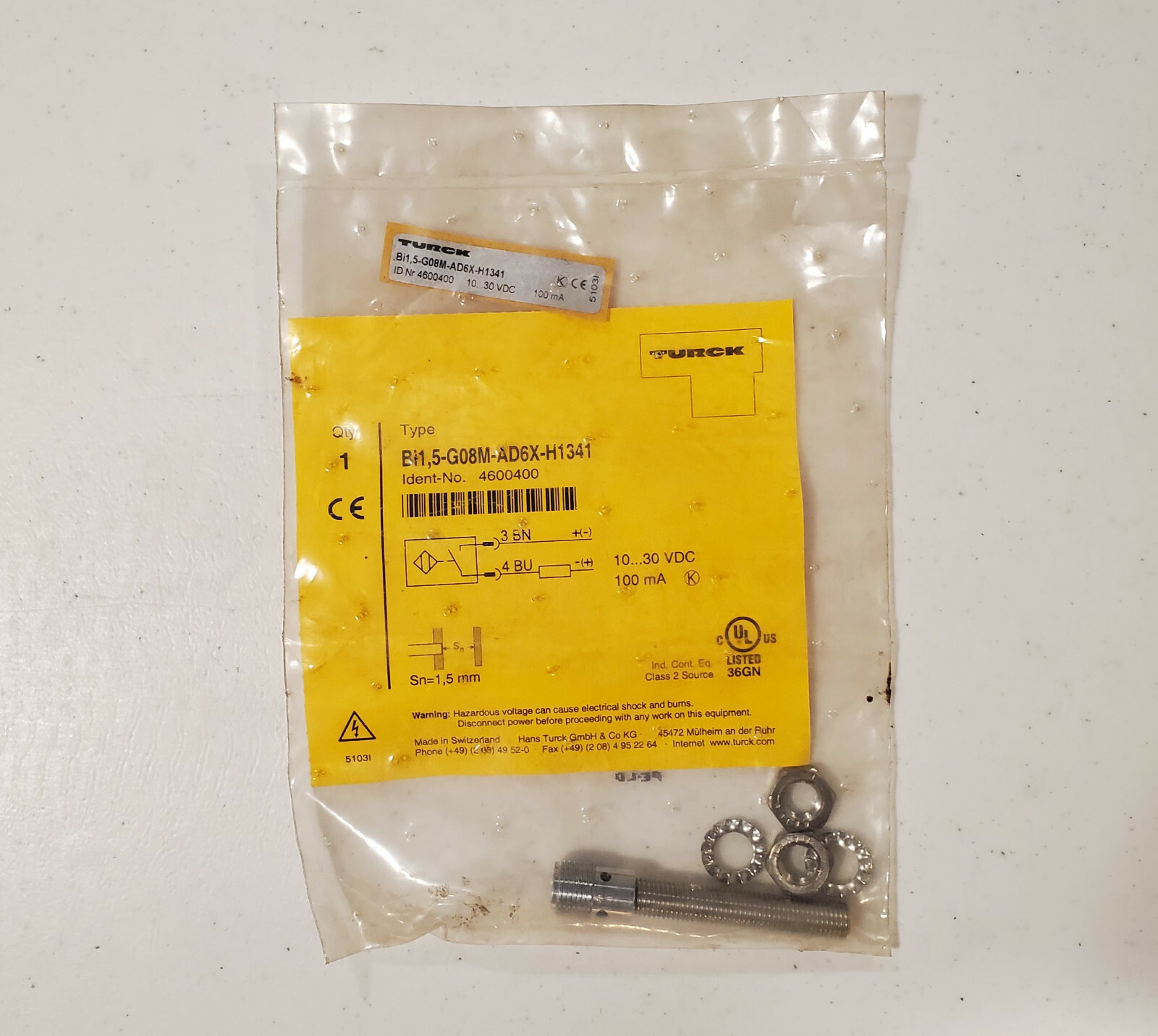 Turck Bi1.5-G08M-AD6X-H1341, 8mm barrel Proximity Switch, 4-pin M12 QD, 4600400