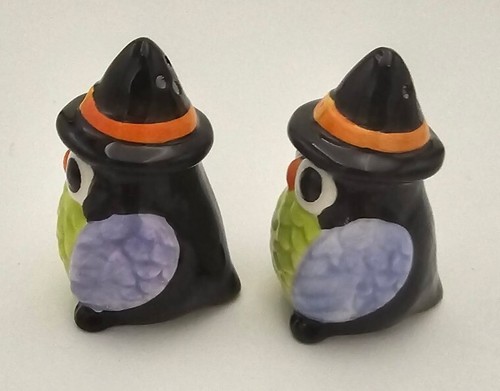 Halloween Hexe Eulen Salz und Pfefferstreuer Porzellan bunt schön - Bild 6 von 8