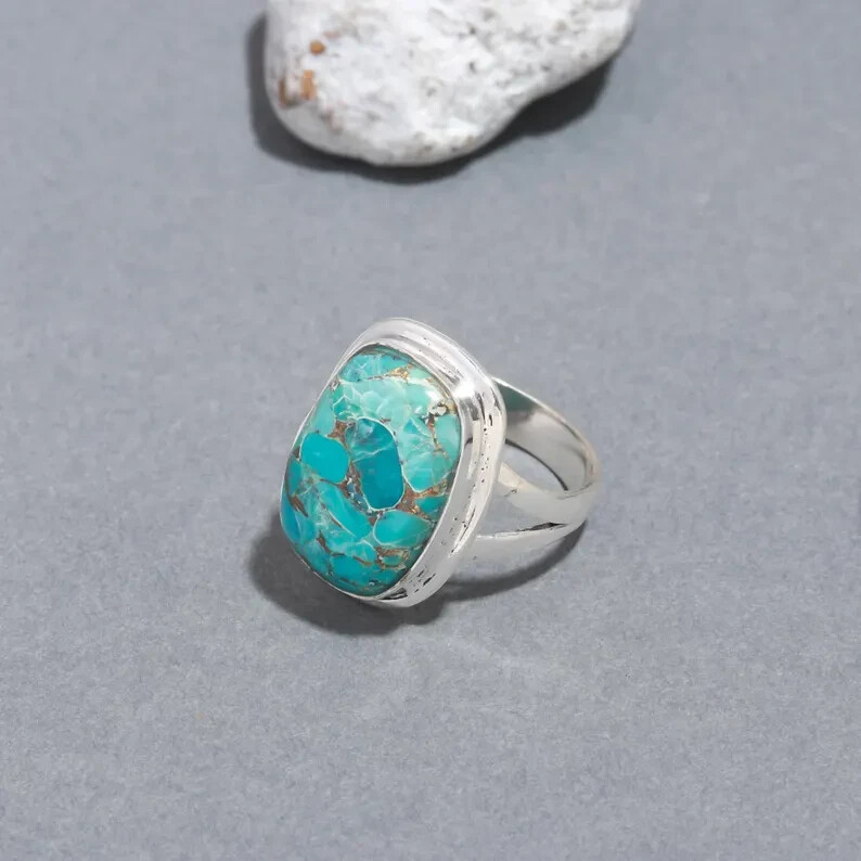 Natural Mohave Turquoise 925 Sterling Silver Band& Statement Ring ...