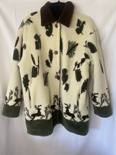 Denali Women Sz M Coat /jacket Fleece Cream/brown/green Deer Scene Pre-owned