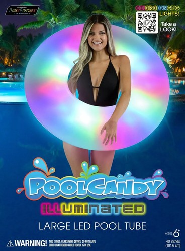 Pool Candy Illuminated Large Color Changing LED Pool Float Tube 3 Light Modes - Picture 2 of 4