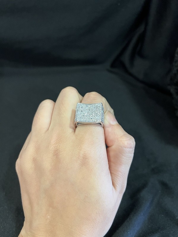 .925 Sterling Silver Men Women Pave Setting CZ Square Cluster Curved Ring Sz 8.5