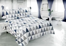 Embossed Printed Bedspread Coverlet Quilt Set, Modern Geometric Triangle Queen