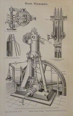 Diesel-Wärmemotor - Alter Druck 1898 Dieselmotor Motoren Technik Antique Print
