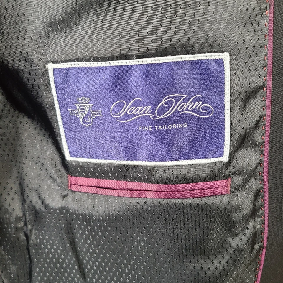 Traje Sean John Para Hombres 46L Negro 2 Piezas Blazer Pantalones Conjunto Mezcla Poliéster 41x29 Foto 4 de 4