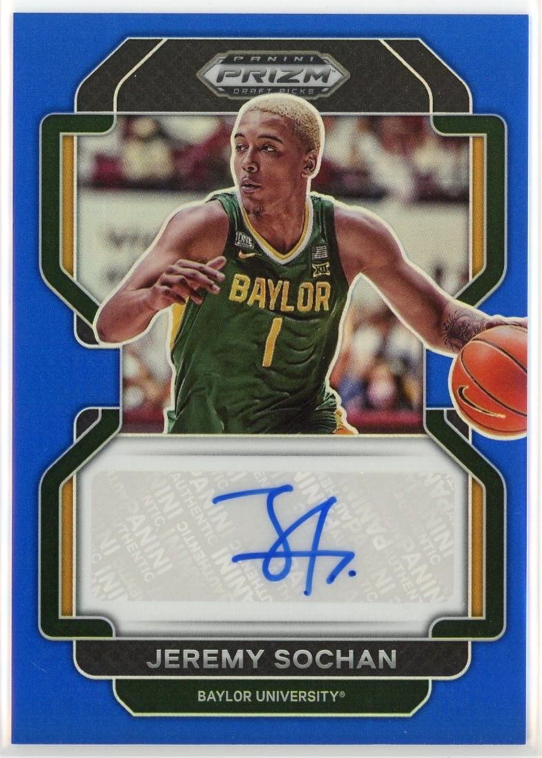 Jeremy Sochan 2022-23 Panini Prizm Draft Picks Blue Auto Rookie RC 91/149 Spurs
