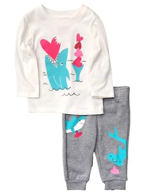 CATJACK Infant & Toddler Boys White Shark Valentines Outfit Pants & Sweatshirt