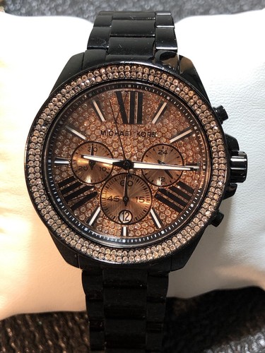 Michael Kors Everest Chrono Black Ion Plated Pave Gemmed Ladies Watch MK5879 - Picture 3 of 18