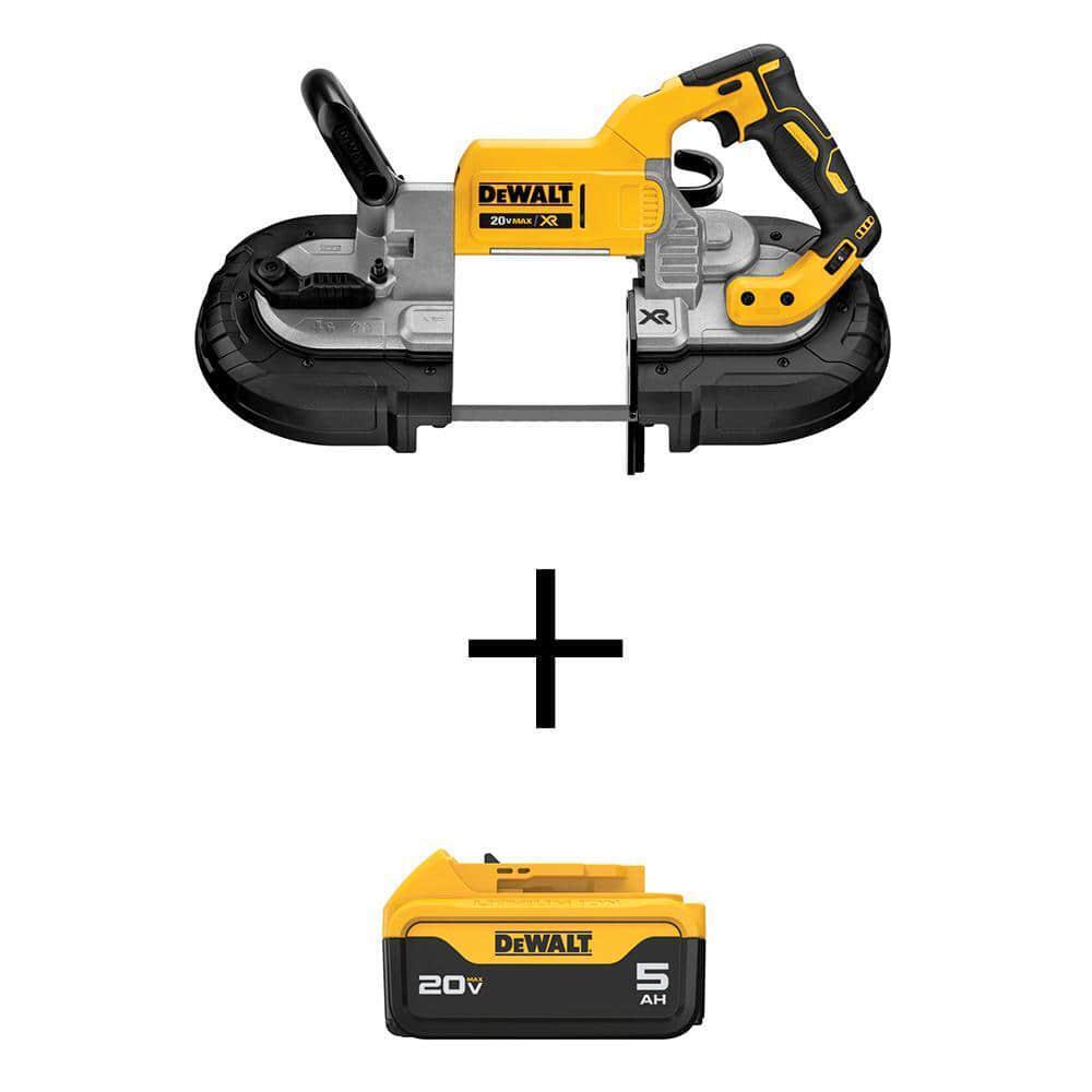 20-Volt MAX Lithium-Ion Cordless Brushless Deep Cut Band Saw w/ (2) Batteries 5Ah, Charger and Bonus Battery Pack 5Ah 20-Volt MAX Lithium-Ion Cordless Brushless Deep Cut Band Saw w/ (2) Batteries 5Ah, Charger and Bonus Battery Pack 5Ah