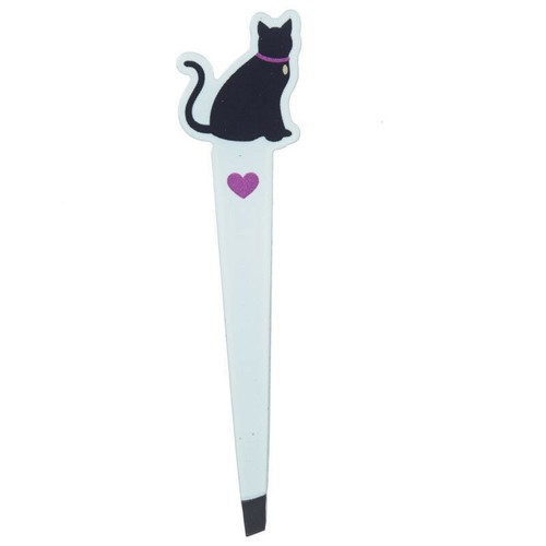 Tweezers Cat Shaped Silhouette Eyebrow Shape Metal Novelty Gift Slanted Tip - Picture 5 of 5