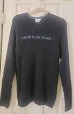 Men's Calvin Klein Jeans Black Long Sleeve Casual Sweater Ribbed Pullover Sz M