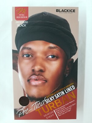 BlackIce Men & Women Turban Head Wrap Pre-Tied Silky Satin Lined Elastic Turban