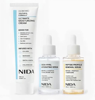 NIDA Glass Skin Bundle With Moisturizing Cream, Set Of 3 Korean Skincare