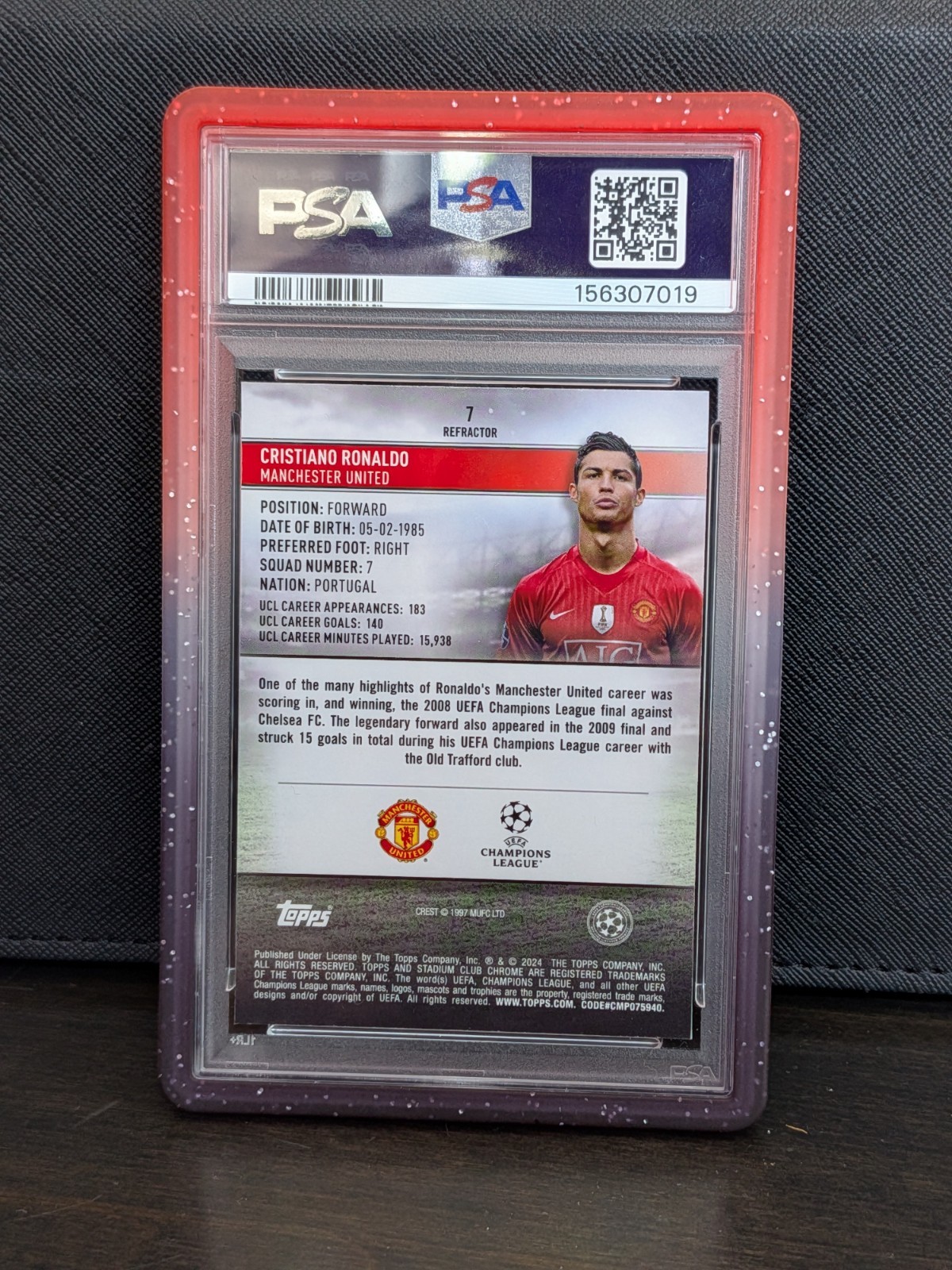 2023-24 Topps Stadium Club Chrome Cristiano Ronaldo #7 PSA 9 Refractor view 2