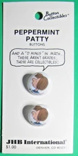 (2)RARE 1970s 9/16"JHB PEANUTS PEPPERMINT PATTY BUTTONS COLLECTIBLES CARD NOS-A1